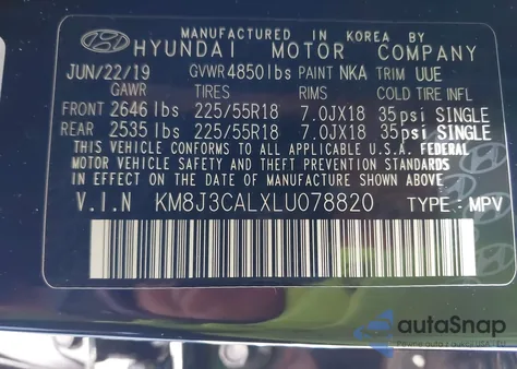 2020 Hyundai Tucson Ultimate из США, поврежденный, VIN KM8J3CALXLU078820